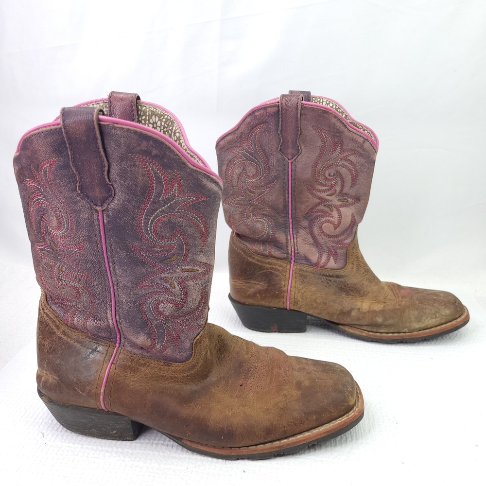 Dan Post Kids River Boots Square Toe Leather Pull On Western Shoes Youth Size 5